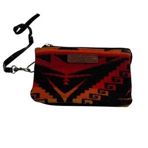 Pendleton Wool Southwestern Geometric Wristlet Pouch Red Orange Black 7x4.5